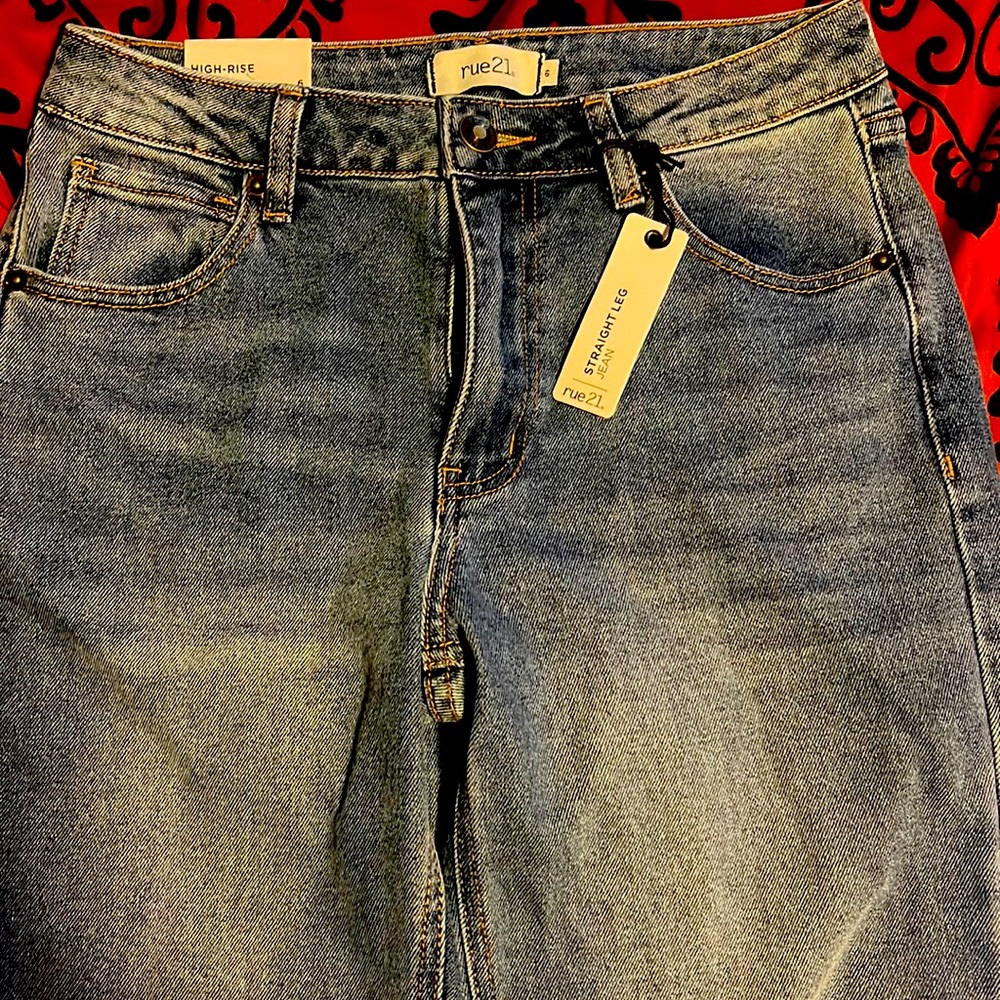 Straight leg high rise jeans